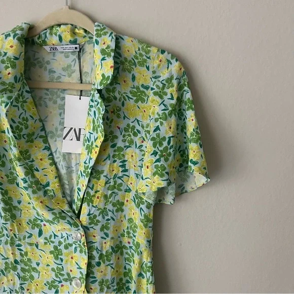 Zara Floral Button Collar Dress Skort Mini Spring Summer Small NWT - Picture 4 of 13